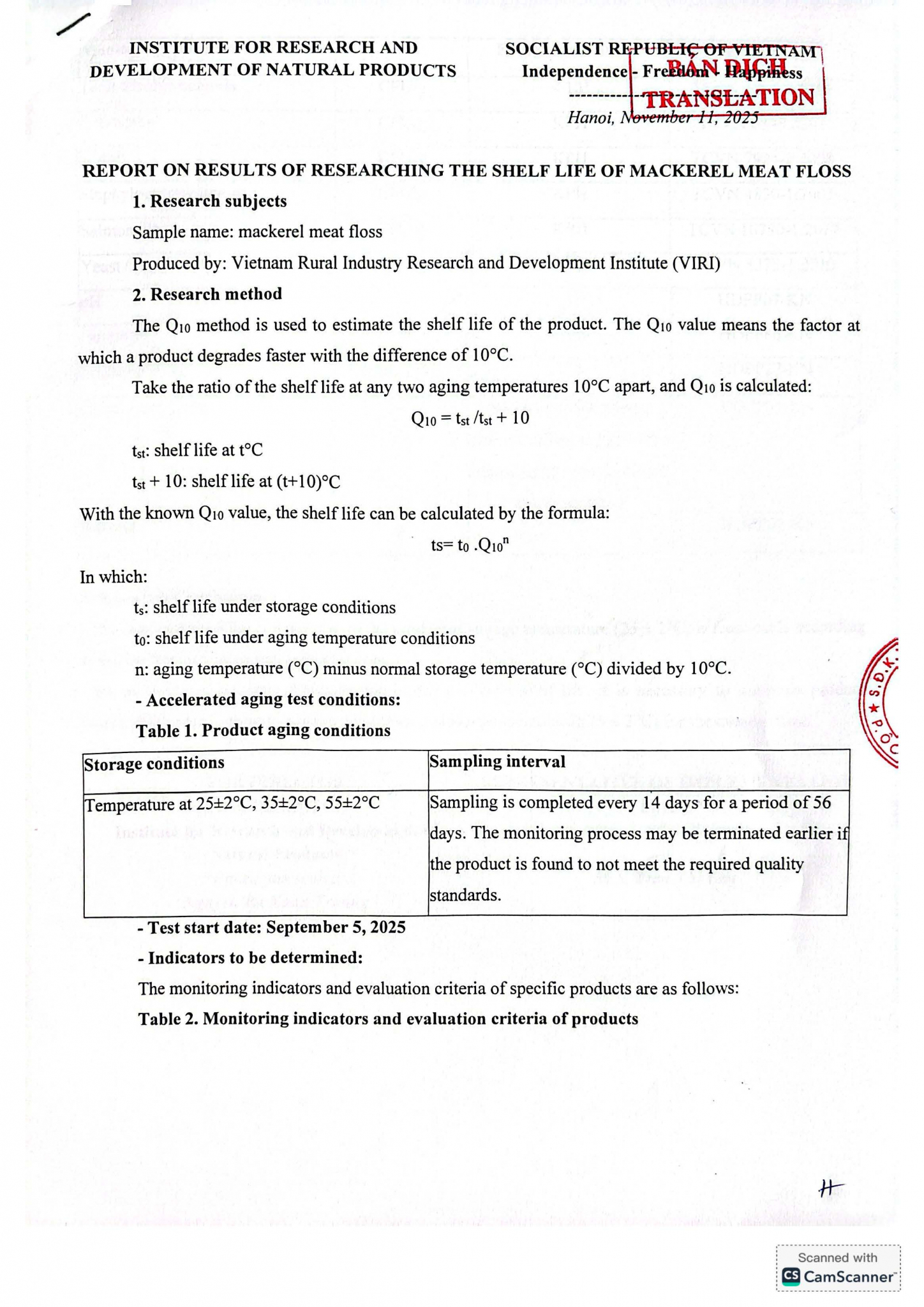 Report on research results of shelf life of shredded tuna
