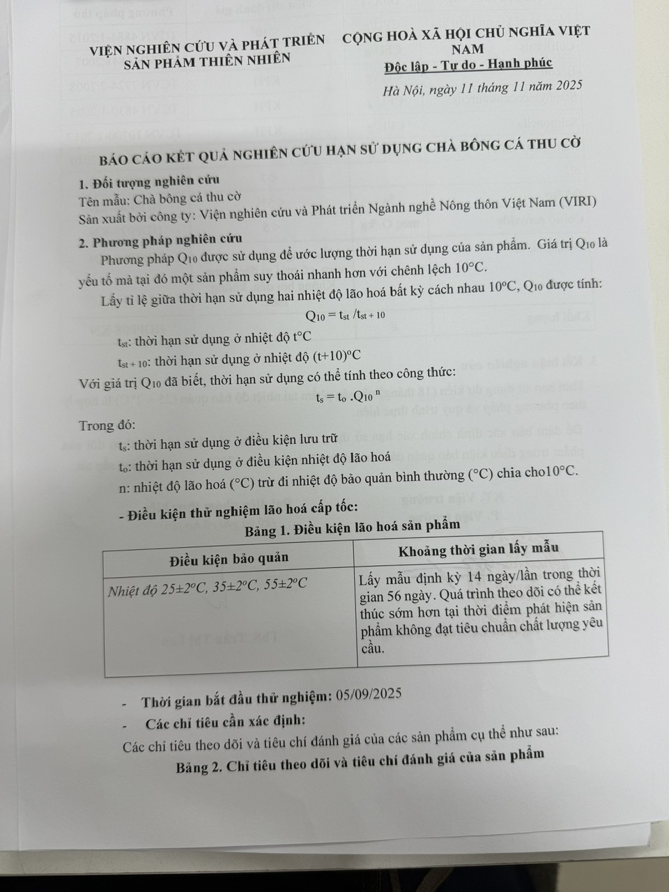 Báo cáo kết quả nghiên cứu hạn sử dụng chà bông cá thu cờ