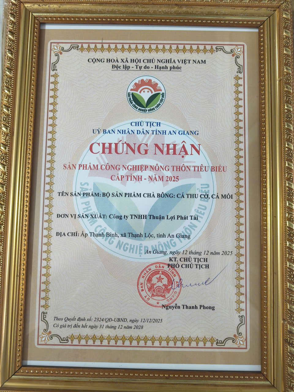 Chứng nhận sản phẩm công nghiệp nông thôn tiêu biểu cấp tỉnh 2025